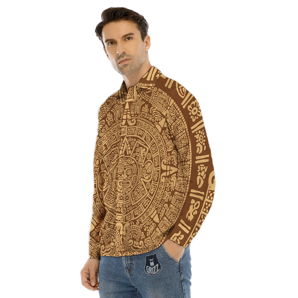 Symbol Mayan Print Men's Dress Shirts-grizzshop