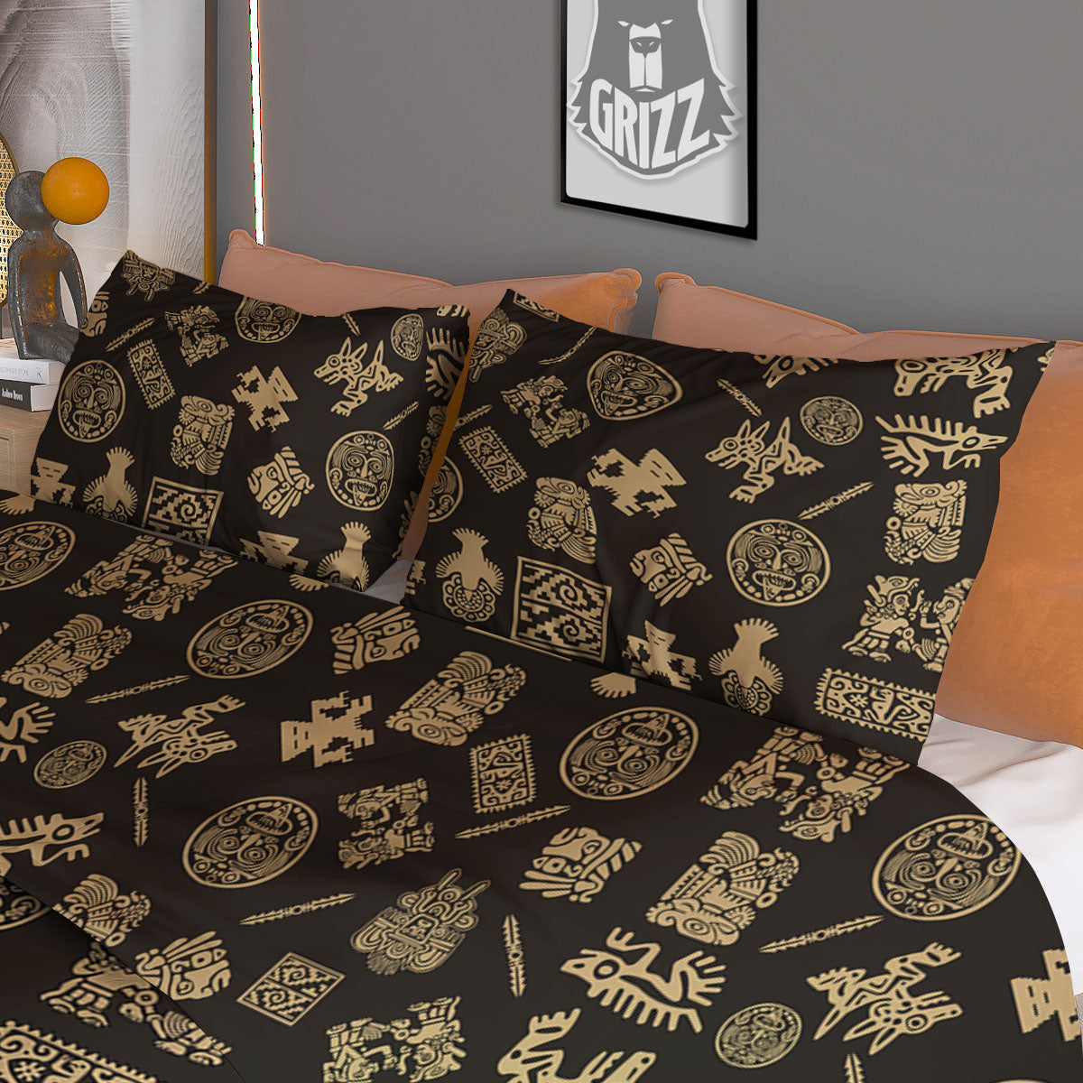 Symbol Mayan Print Pattern Duvet Cover Bedding Set