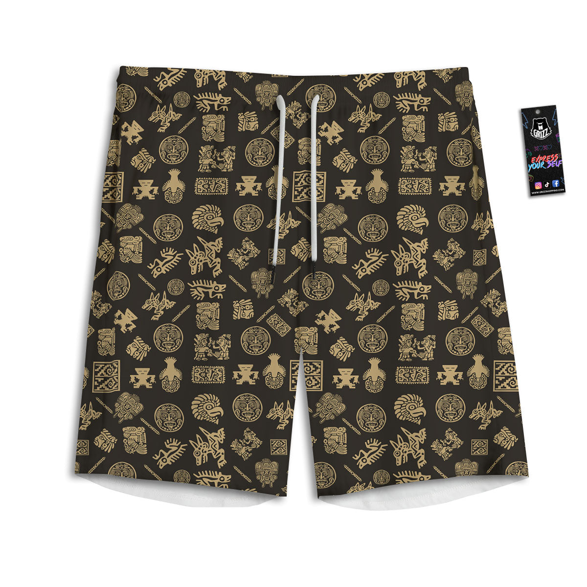 Symbol Mayan Print Pattern Men's Athletic Shorts