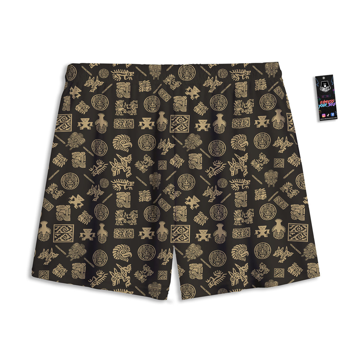 Symbol Mayan Print Pattern Mesh Shorts