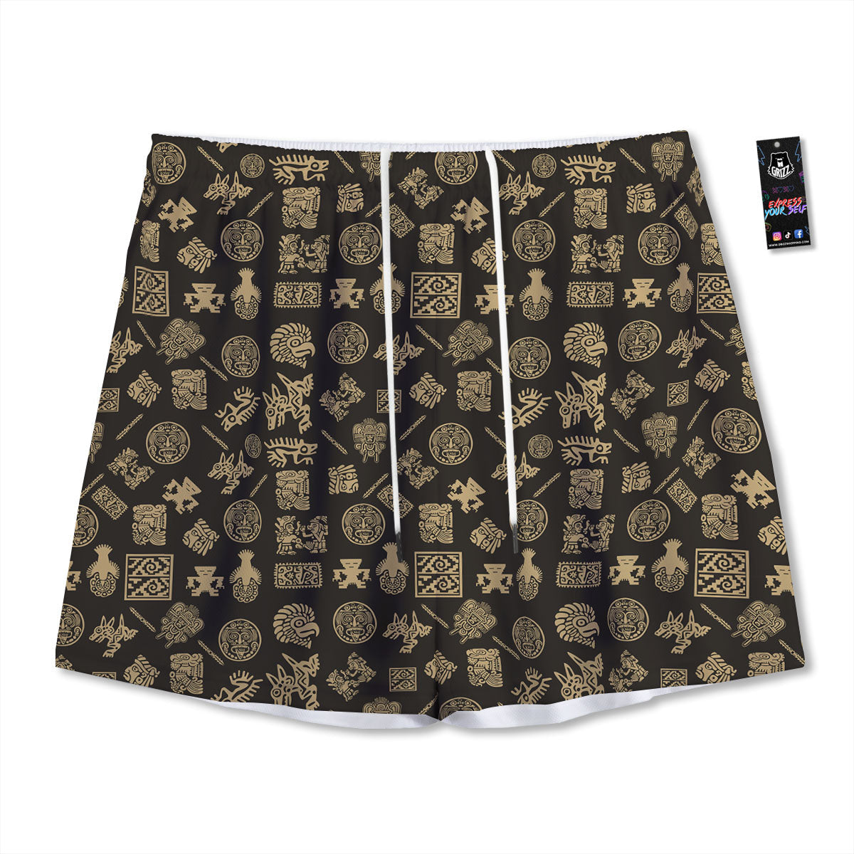 Symbol Mayan Print Pattern Mesh Shorts