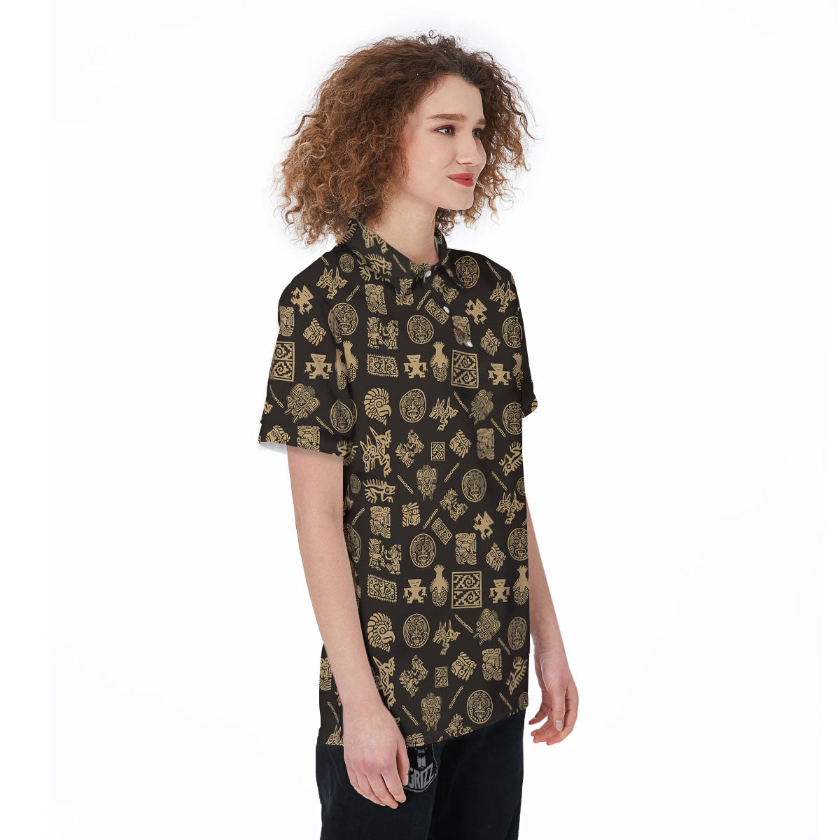 Symbol Mayan Print Pattern Women's Golf Shirts-grizzshop
