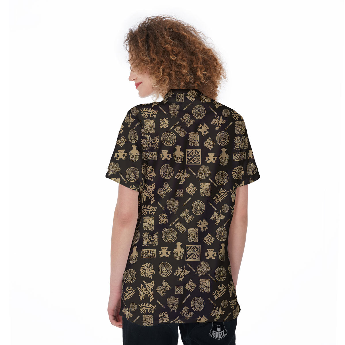 Symbol Mayan Print Pattern Women's Golf Shirts-grizzshop