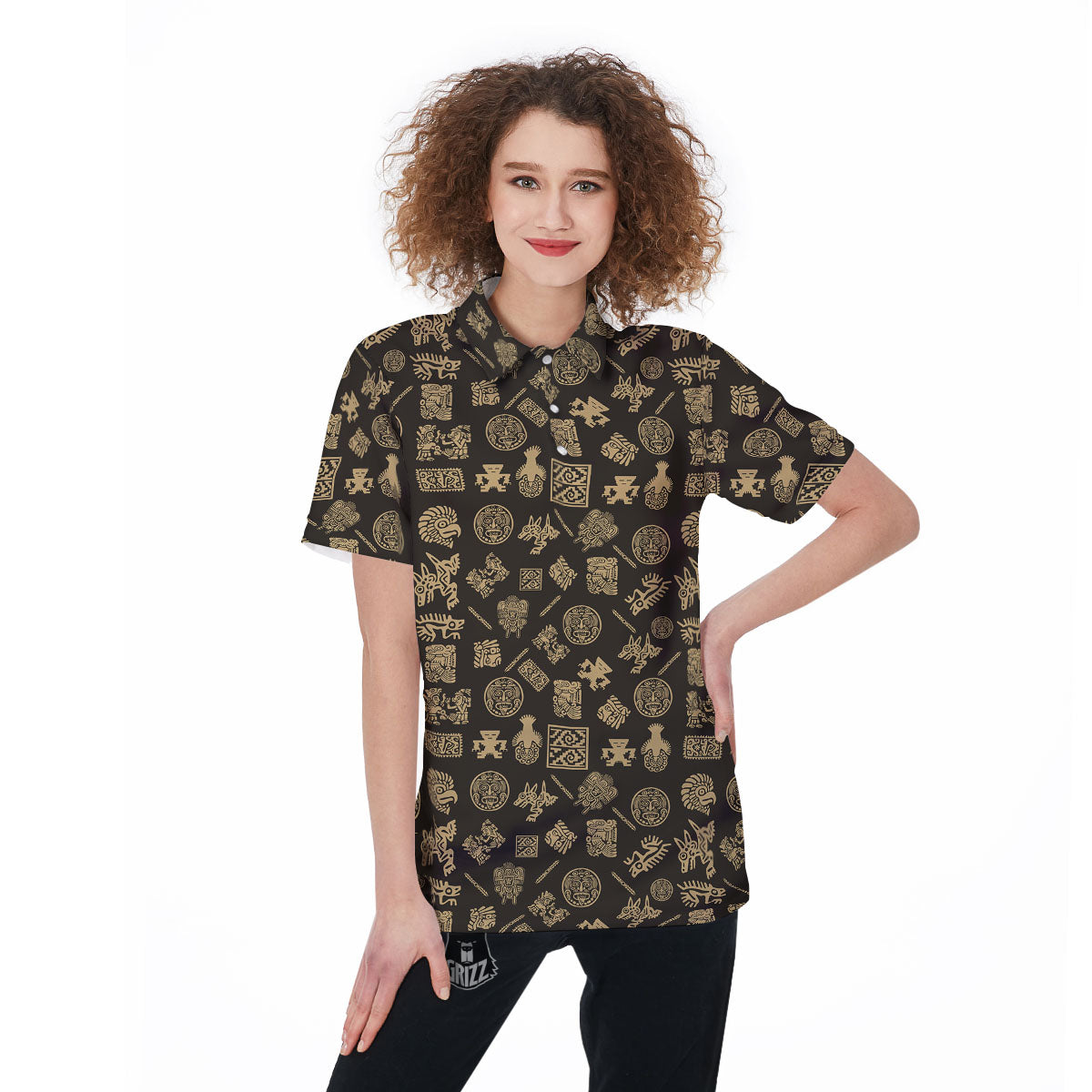 Symbol Mayan Print Pattern Women's Golf Shirts-grizzshop