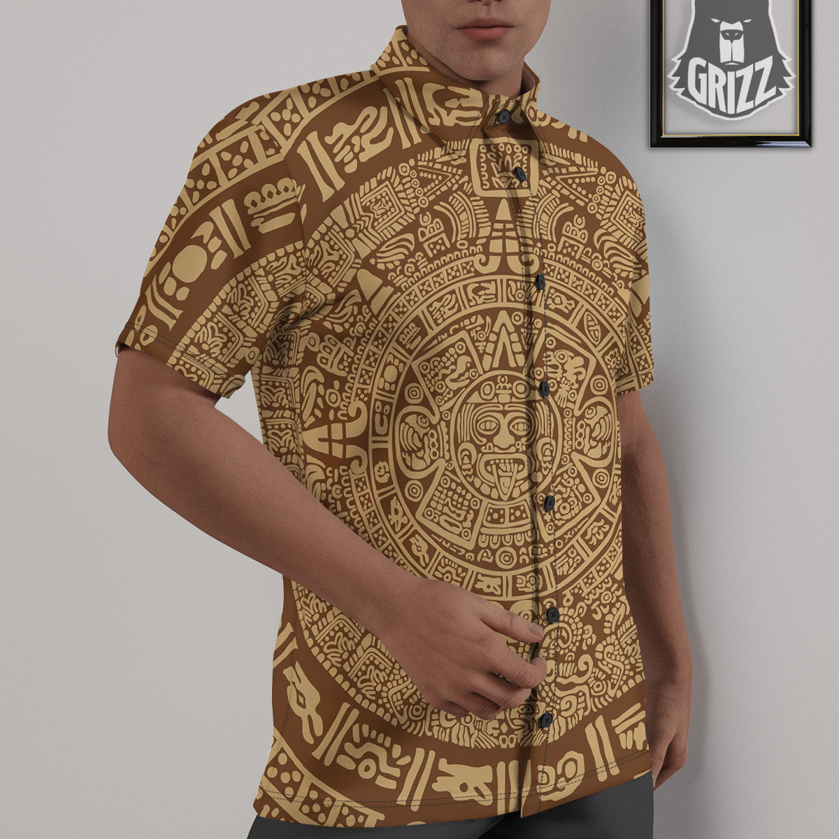 Symbol Mayan Print Untucked Shirts-grizzshop