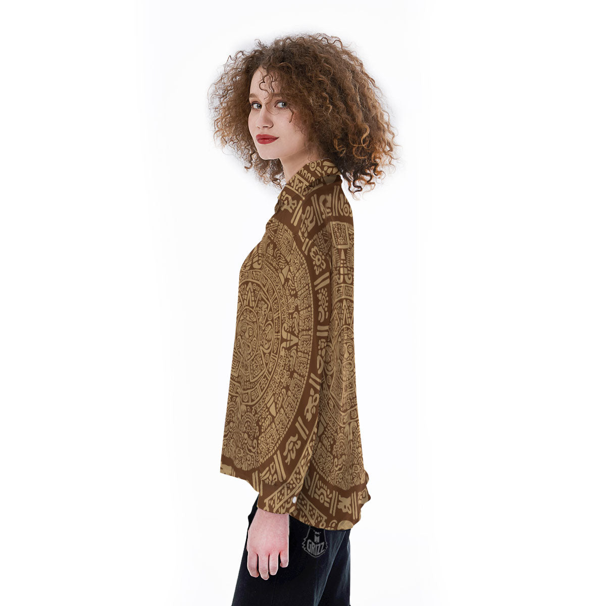 Symbol Mayan Print Women's Long Sleeve Shirts-grizzshop