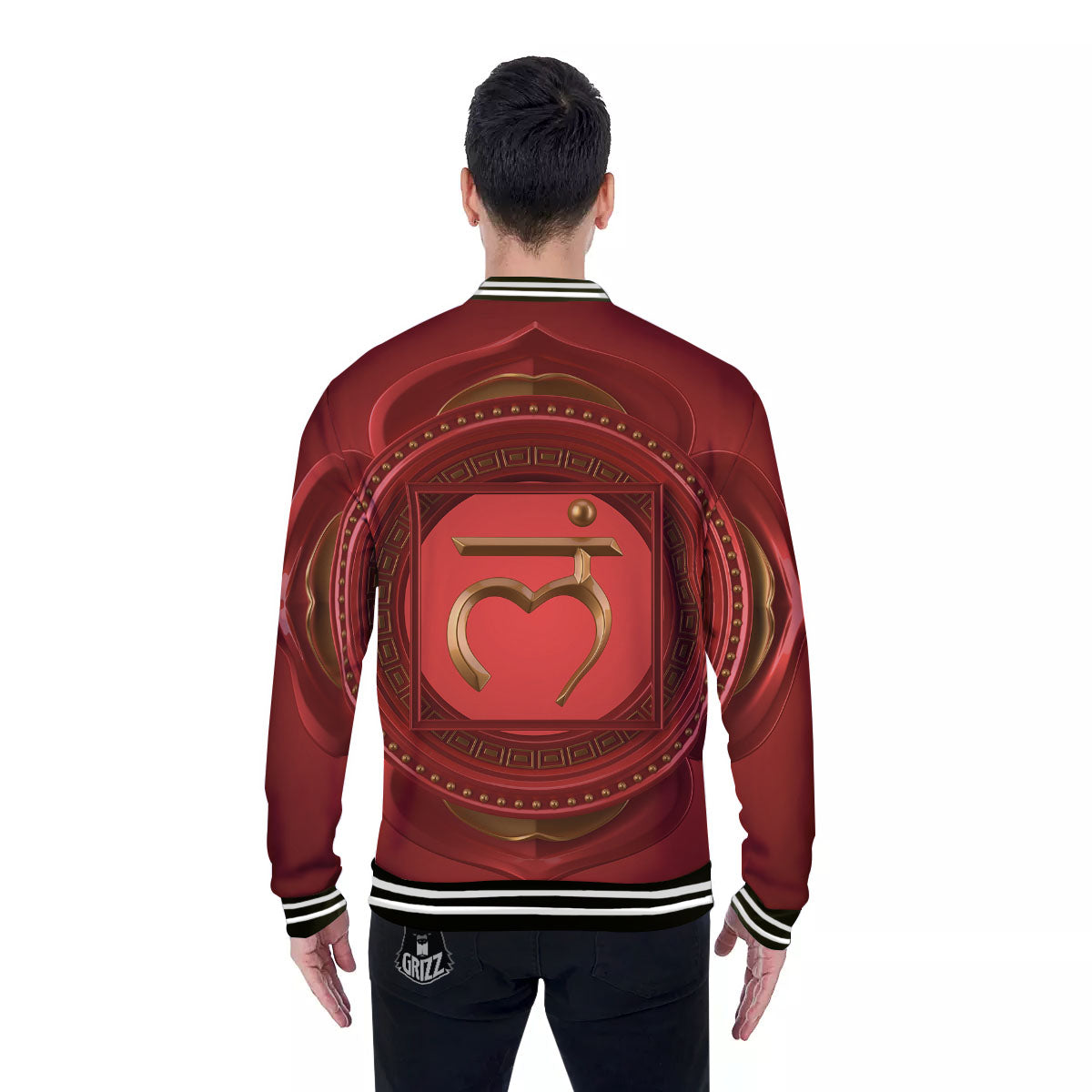 Symbol Muladhara Chakra Print Baseball Jacket-grizzshop