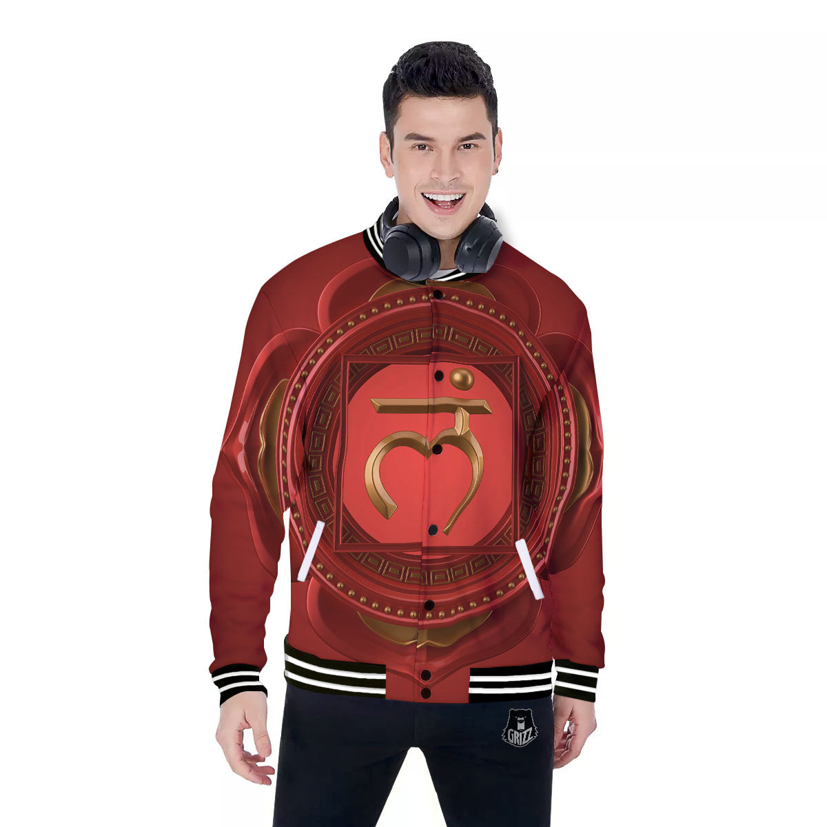 Symbol Muladhara Chakra Print Baseball Jacket-grizzshop