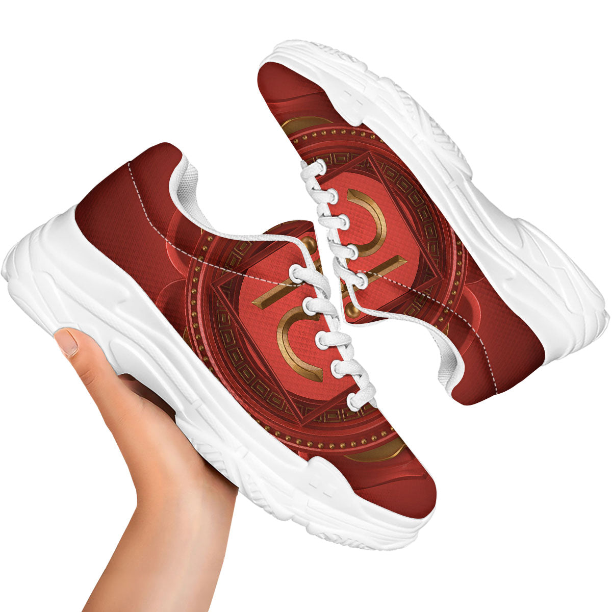 Symbol Muladhara Chakra Print White Chunky Shoes-grizzshop
