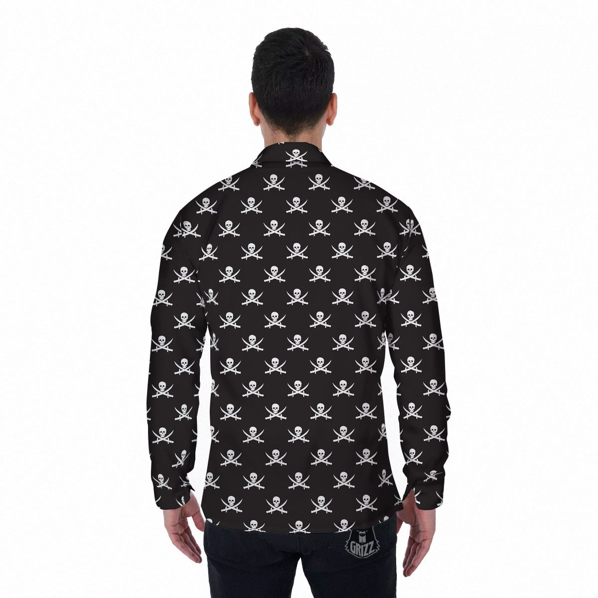 Symbol Pirate Skull Print Pattern Men's Long Sleeve Shirts-grizzshop