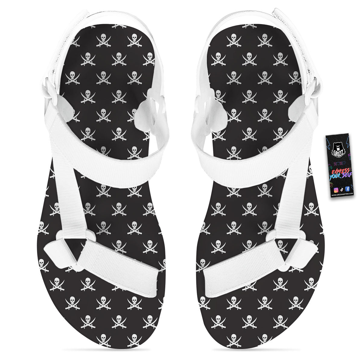 Symbol Pirate Skull Print Pattern White Open Toe Sandals-grizzshop