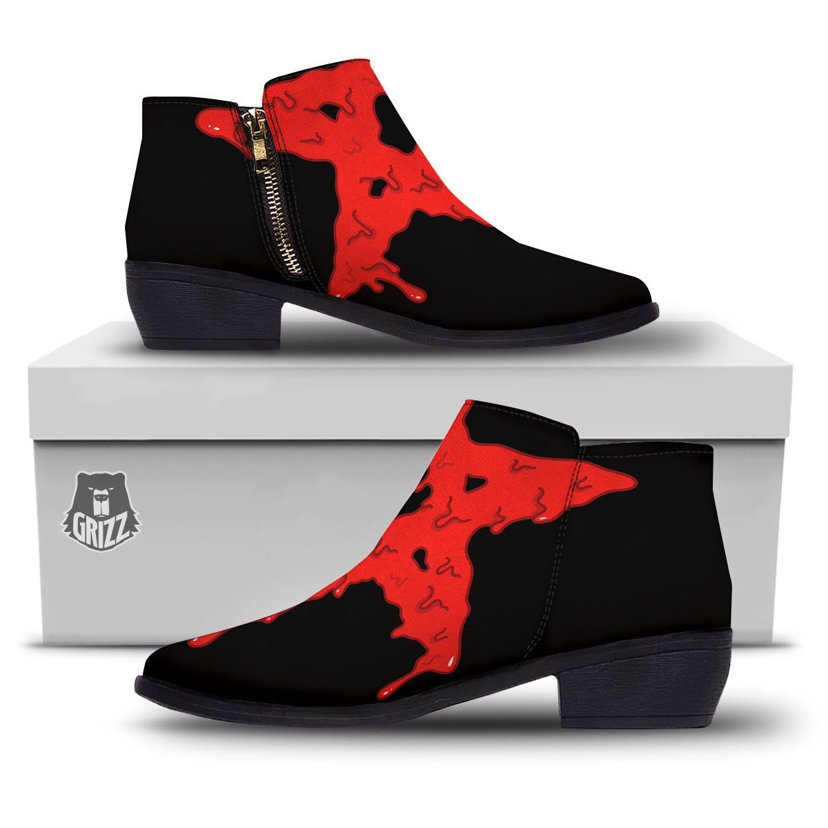 Symbol Red Pentagram Print Ankle Boots-grizzshop