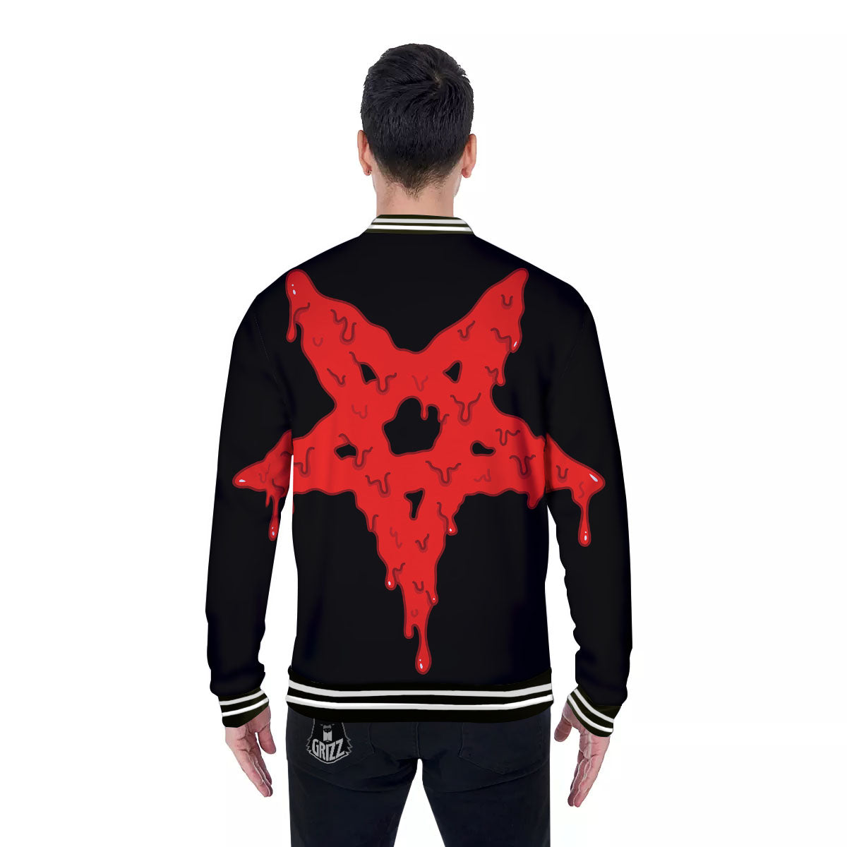 Symbol Red Pentagram Print Baseball Jacket-grizzshop