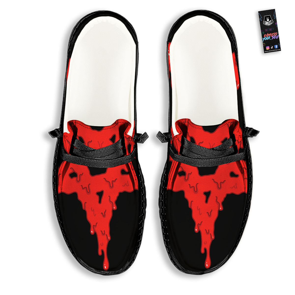 Symbol Red Pentagram Print Black Loafers-grizzshop