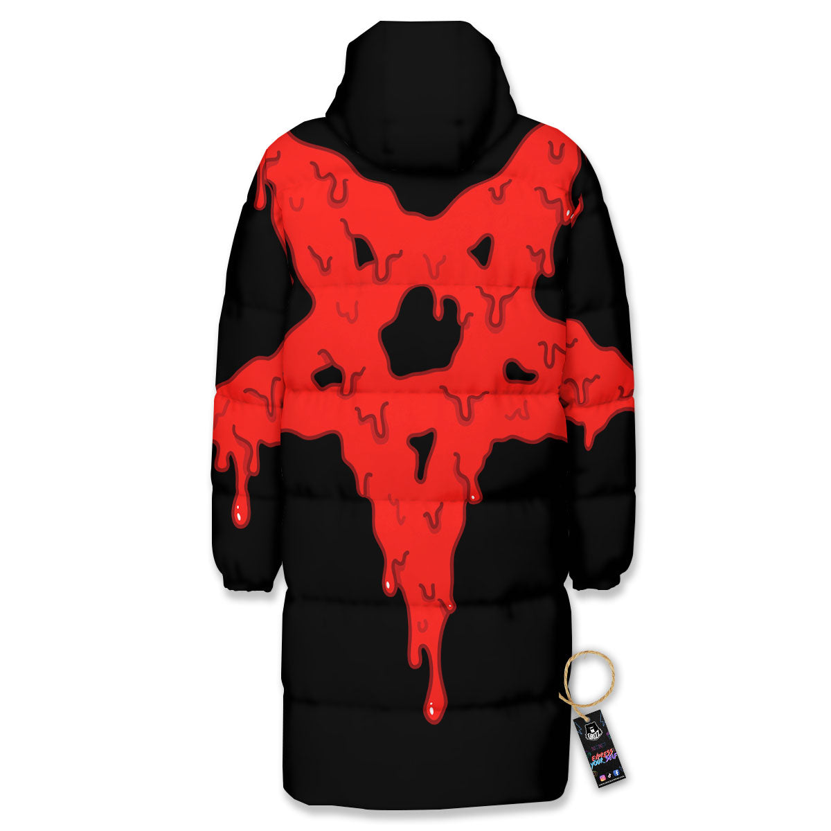 Symbol Red Pentagram Print Long Down Jacket-grizzshop