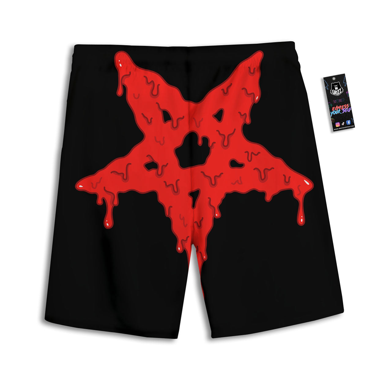 Symbol Red Pentagram Print Men's Athletic Shorts