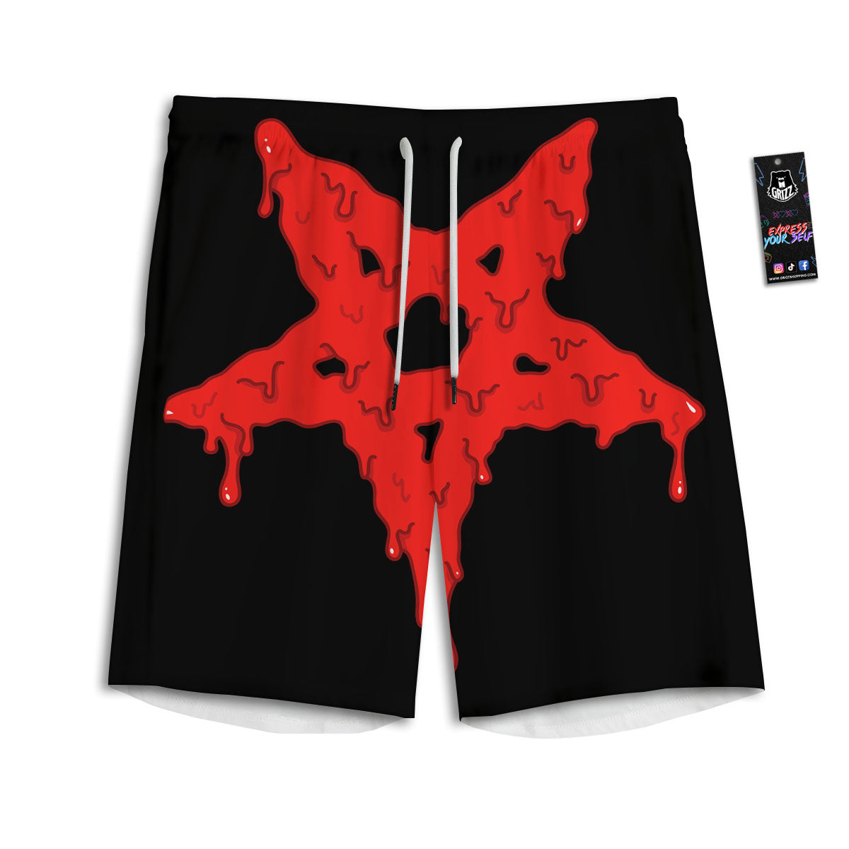 Symbol Red Pentagram Print Men's Athletic Shorts