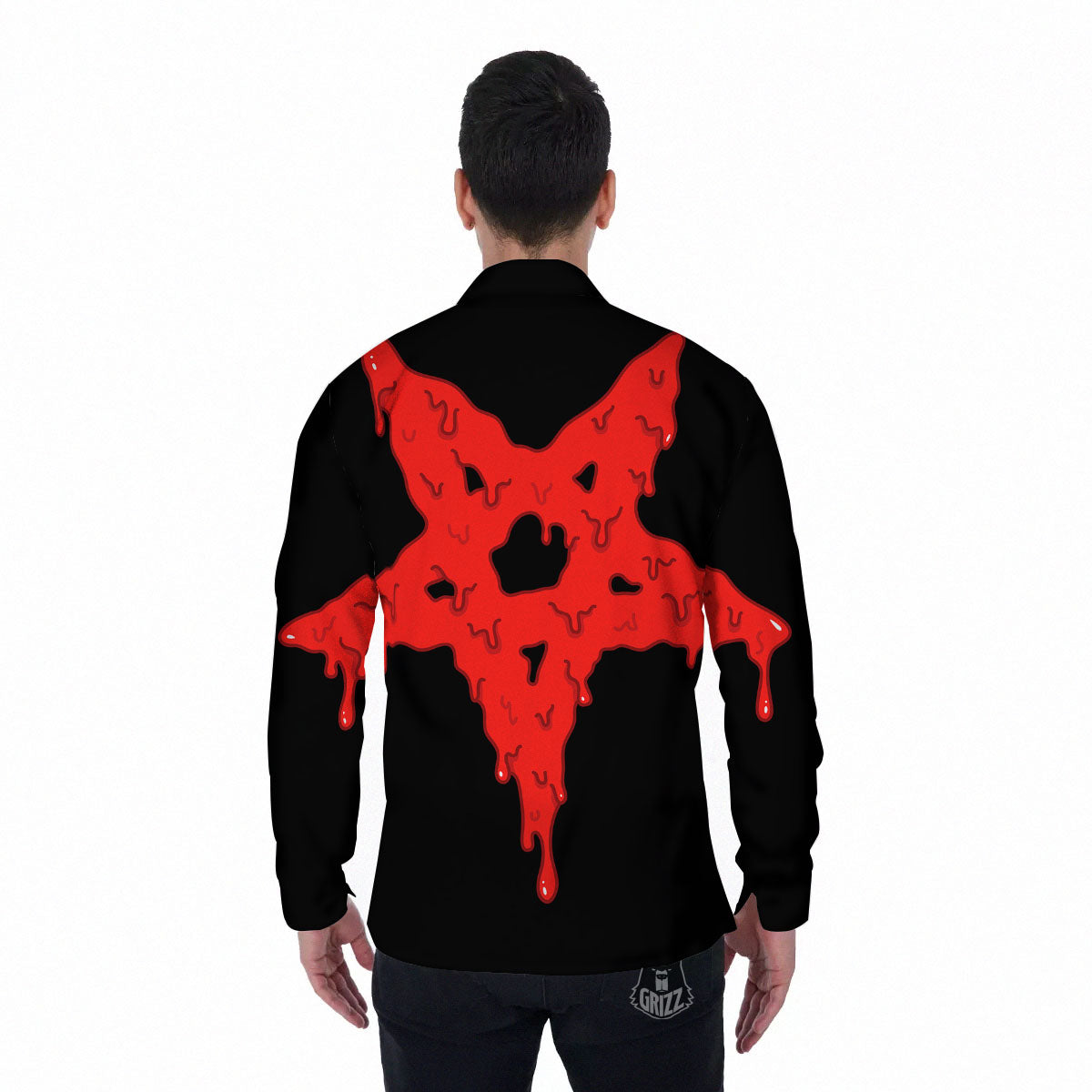 Symbol Red Pentagram Print Men's Long Sleeve Shirts-grizzshop