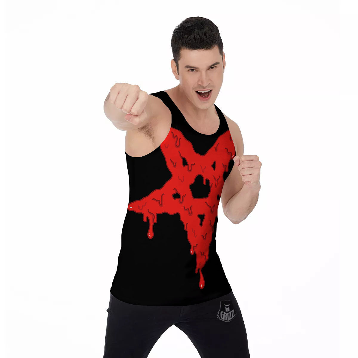 Symbol Red Pentagram Print Men's Tank Top-grizzshop