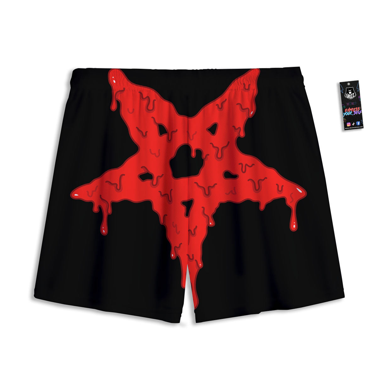 Symbol Red Pentagram Print Mesh Shorts