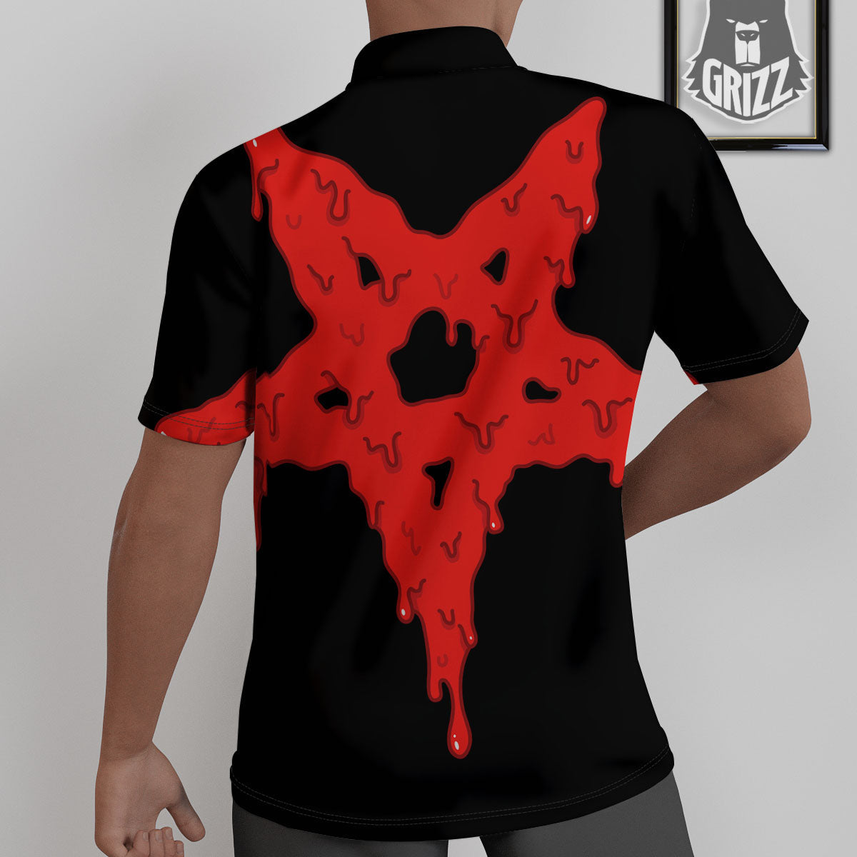 Symbol Red Pentagram Print Untucked Shirts-grizzshop