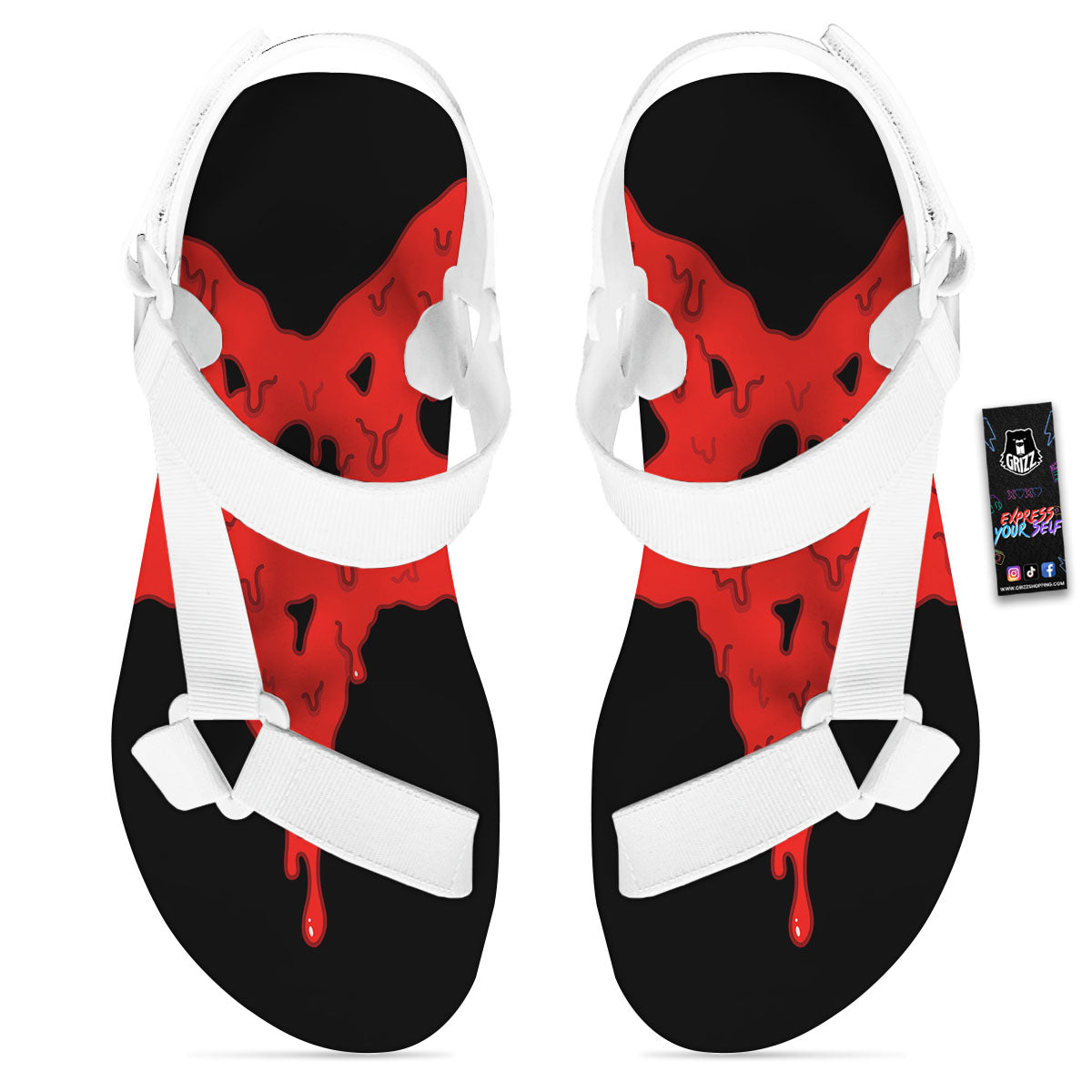 Symbol Red Pentagram Print White Open Toe Sandals-grizzshop