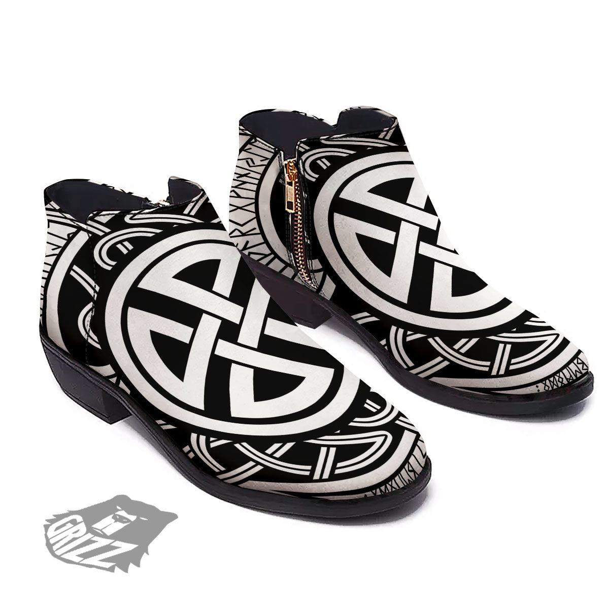 Symbol Viking Norse Runes Print Ankle Boots-grizzshop