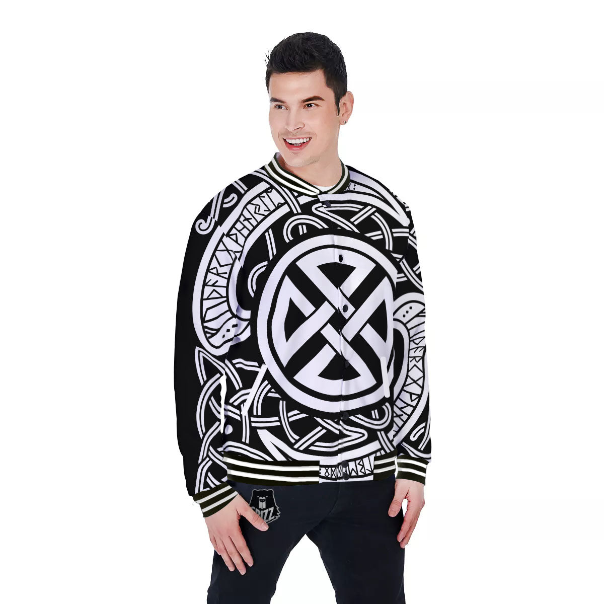 Symbol Viking Norse Runes Print Baseball Jacket-grizzshop