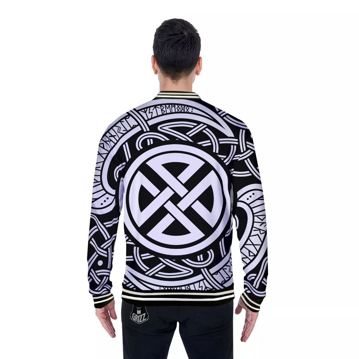 Symbol Viking Norse Runes Print Baseball Jacket-grizzshop