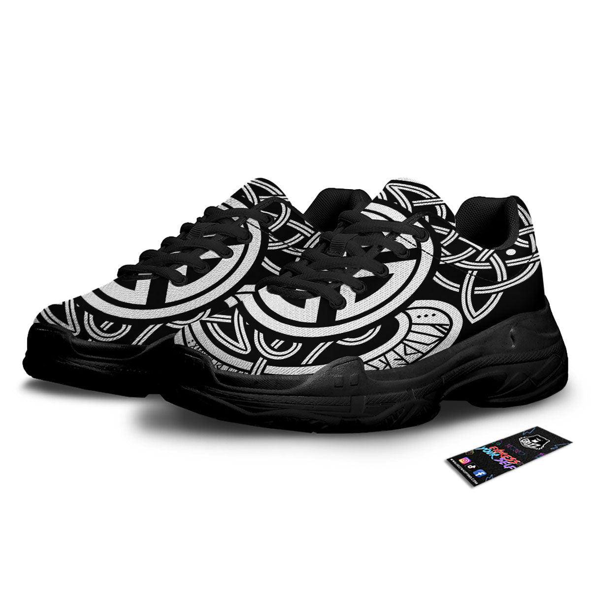 Symbol Viking Norse Runes Print Black Chunky Shoes-grizzshop