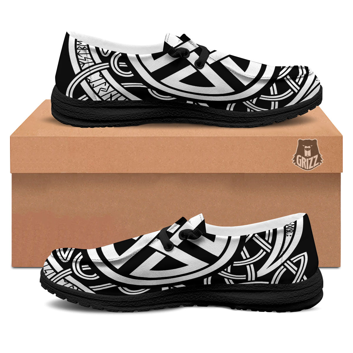 Symbol Viking Norse Runes Print Black Loafers-grizzshop