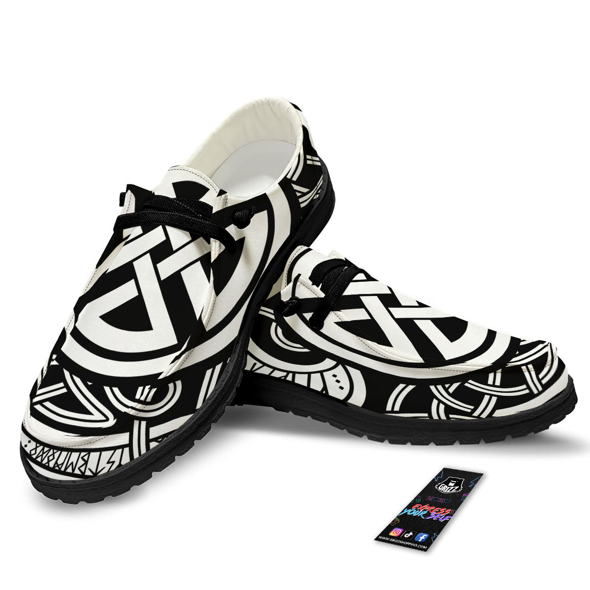 Symbol Viking Norse Runes Print Black Loafers-grizzshop