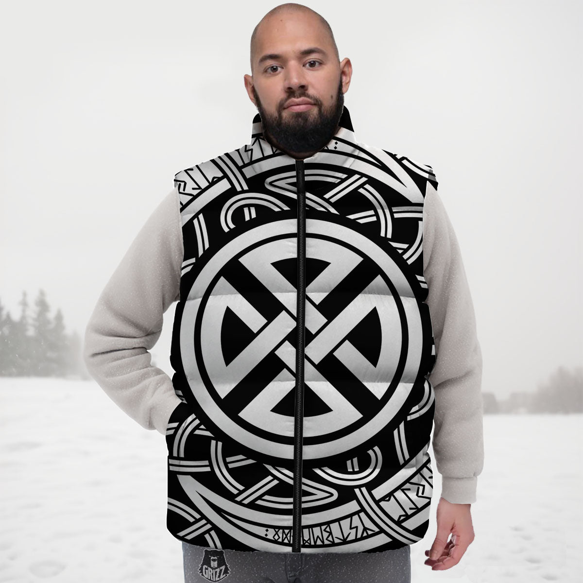 Symbol Viking Norse Runes Print Down Vest