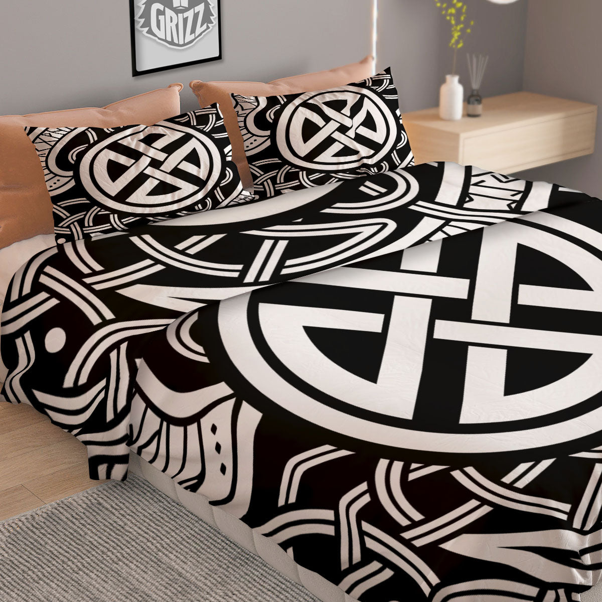 Symbol Viking Norse Runes Print Duvet Cover Bedding Set