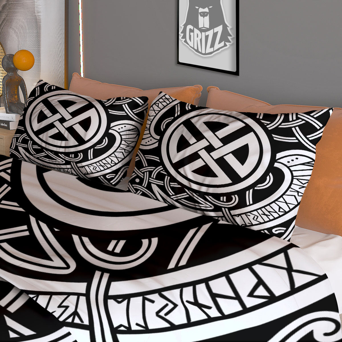 Symbol Viking Norse Runes Print Duvet Cover Bedding Set