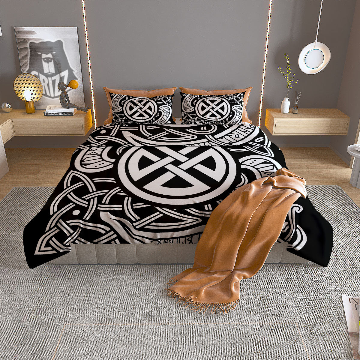Symbol Viking Norse Runes Print Duvet Cover Bedding Set