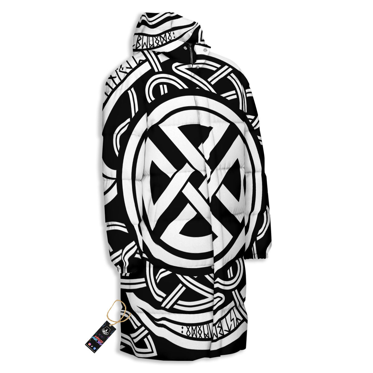 Symbol Viking Norse Runes Print Long Down Jacket-grizzshop