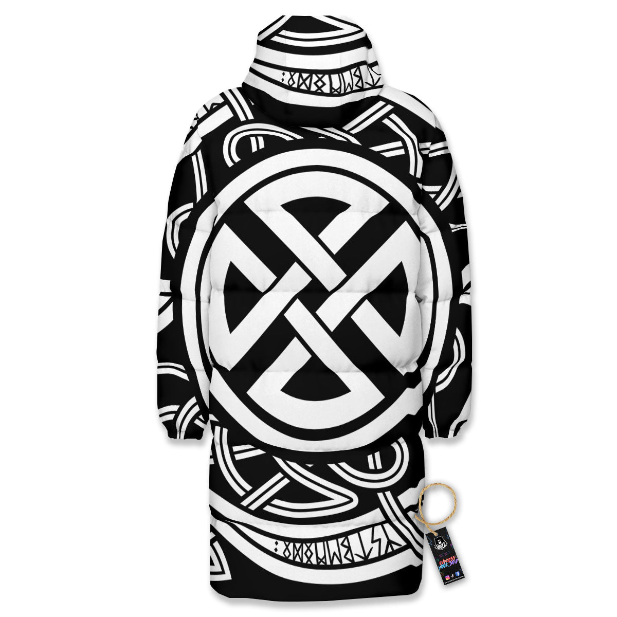 Symbol Viking Norse Runes Print Long Down Jacket-grizzshop