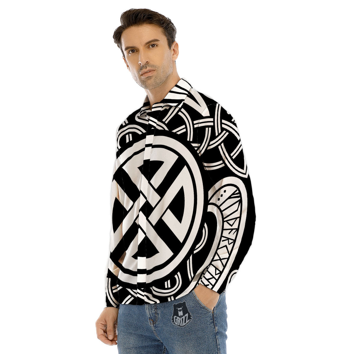 Symbol Viking Norse Runes Print Men's Dress Shirts-grizzshop