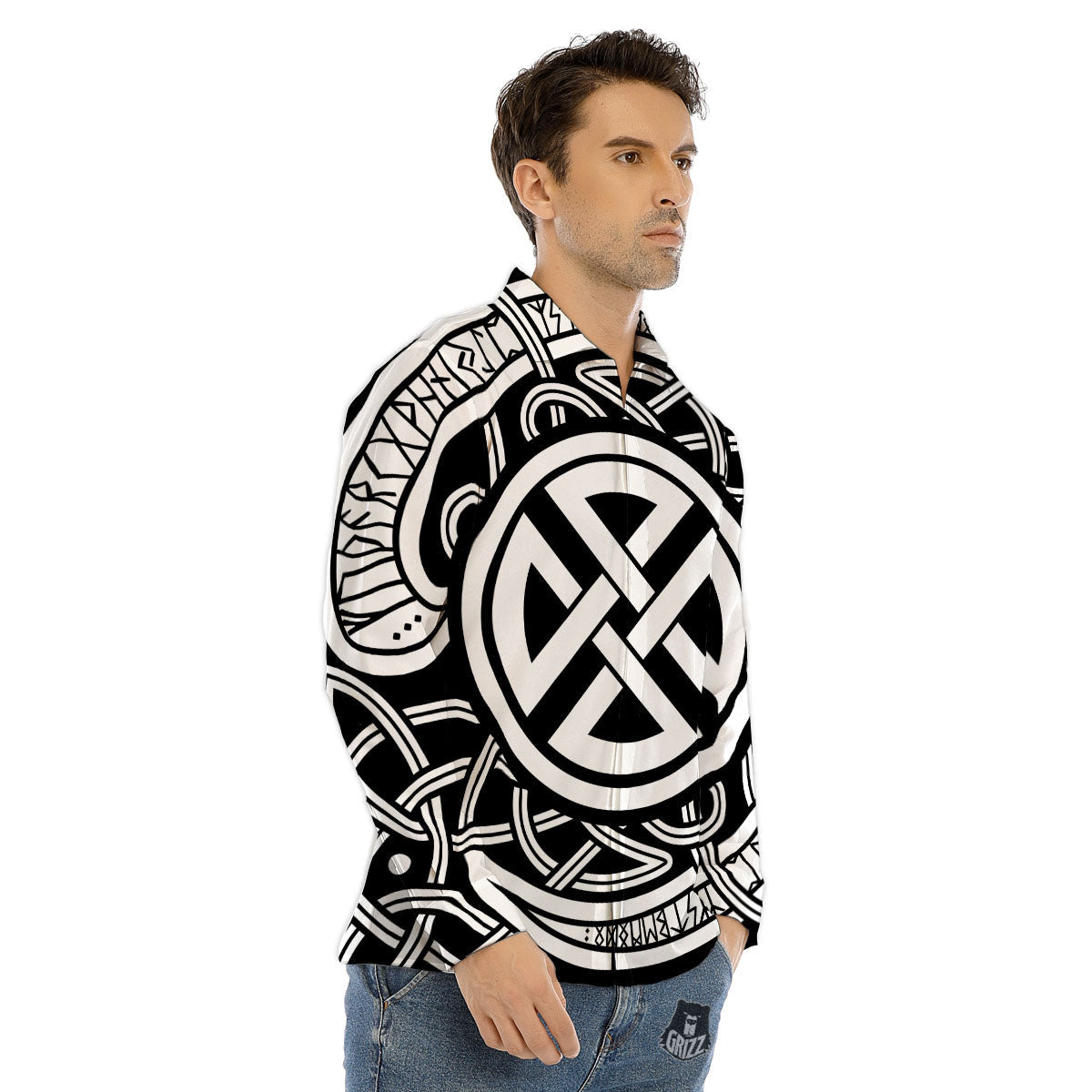 Symbol Viking Norse Runes Print Men's Dress Shirts-grizzshop