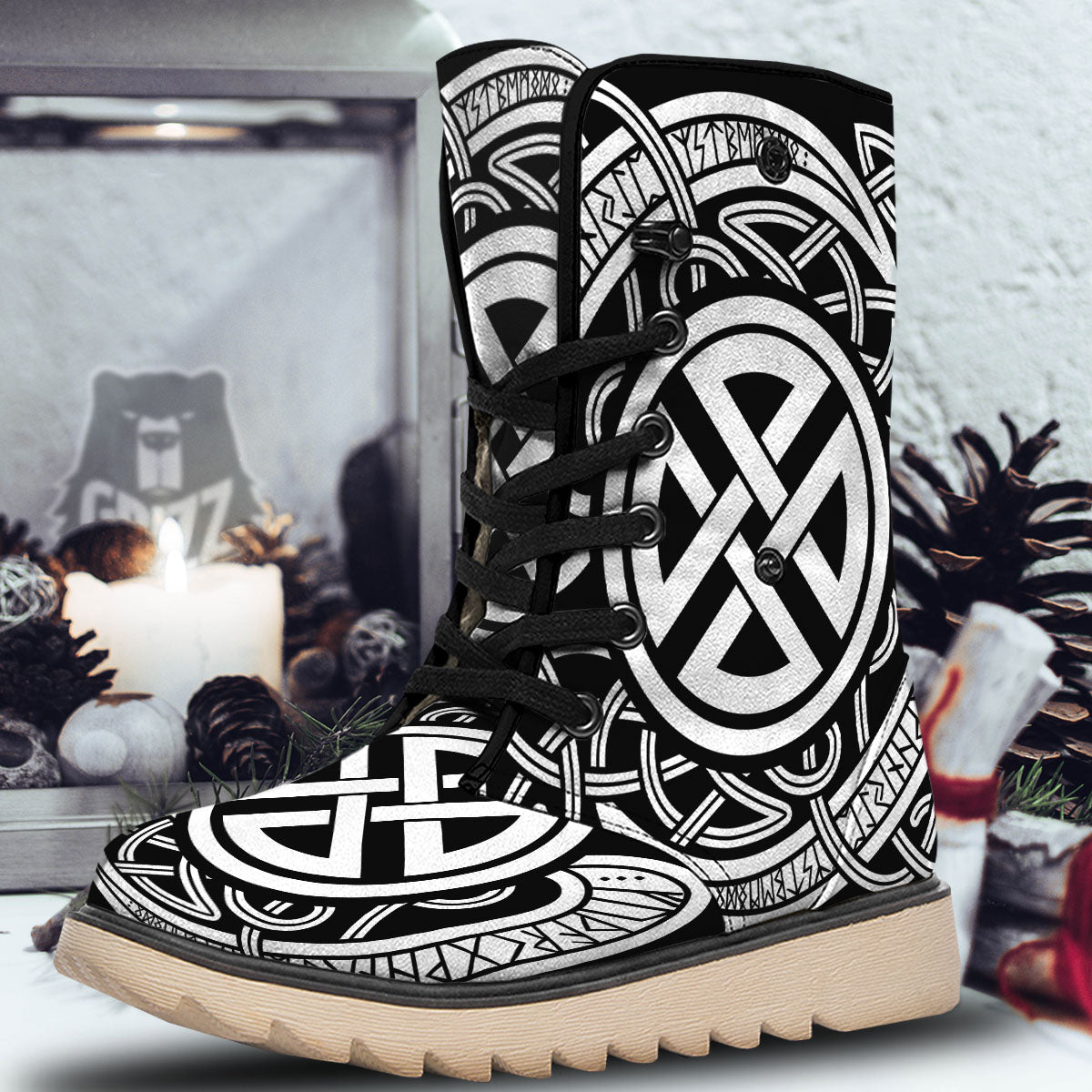 Symbol Viking Norse Runes Print Snow Boots-grizzshop