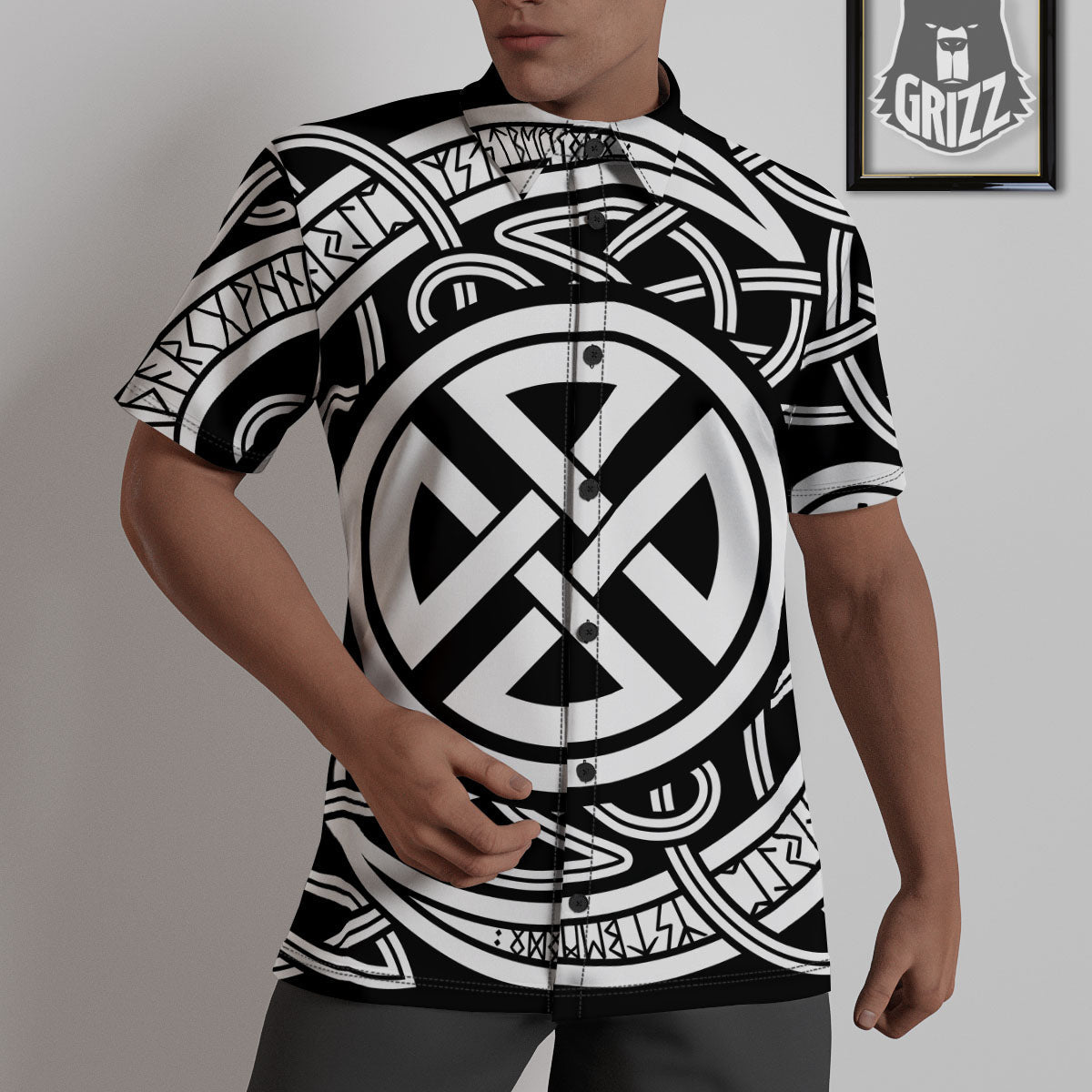 Symbol Viking Norse Runes Print Untucked Shirts-grizzshop