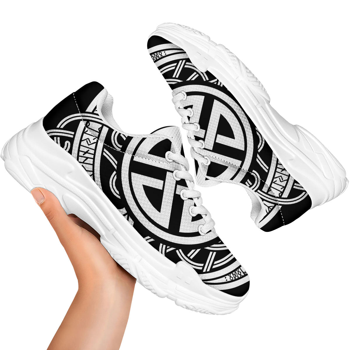 Symbol Viking Norse Runes Print White Chunky Shoes-grizzshop