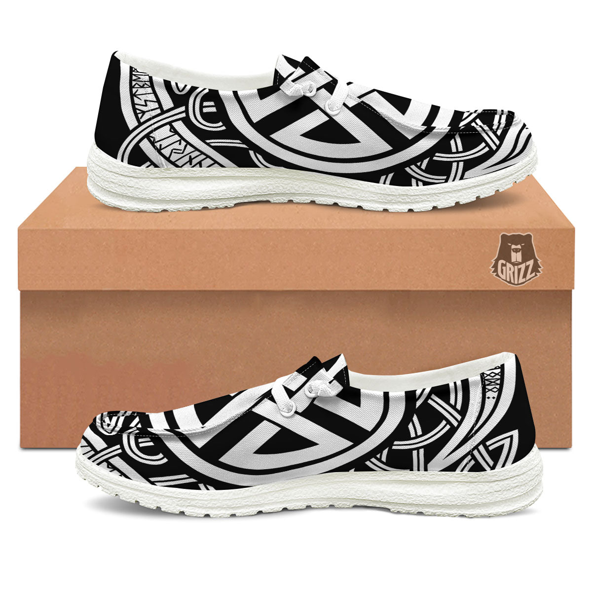 Symbol Viking Norse Runes Print White Loafers-grizzshop
