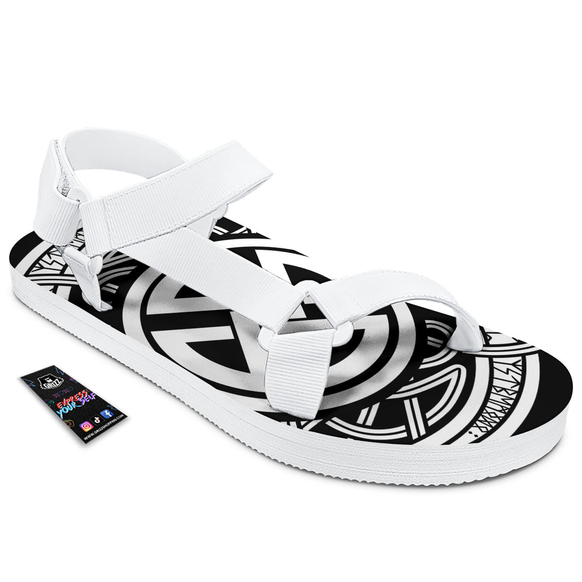 Symbol Viking Norse Runes Print White Open Toe Sandals-grizzshop