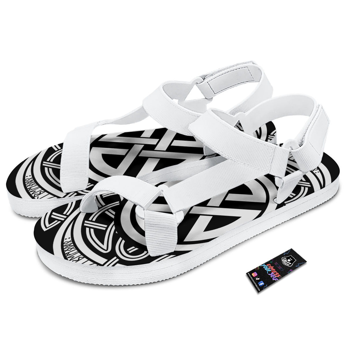 Symbol Viking Norse Runes Print White Open Toe Sandals-grizzshop