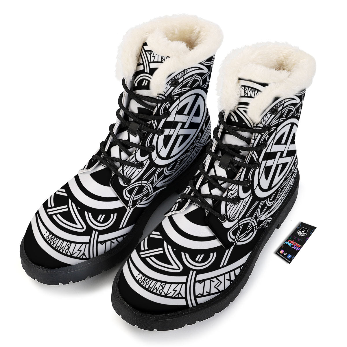 Symbol Viking Norse Runes Print Winter Boots-grizzshop
