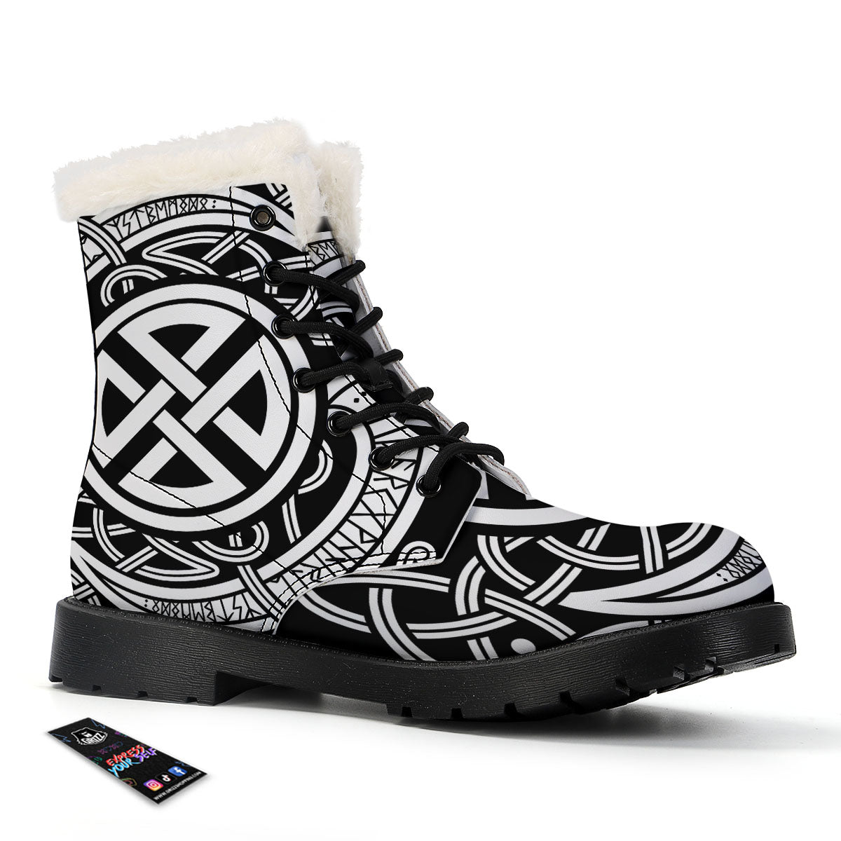 Symbol Viking Norse Runes Print Winter Boots-grizzshop