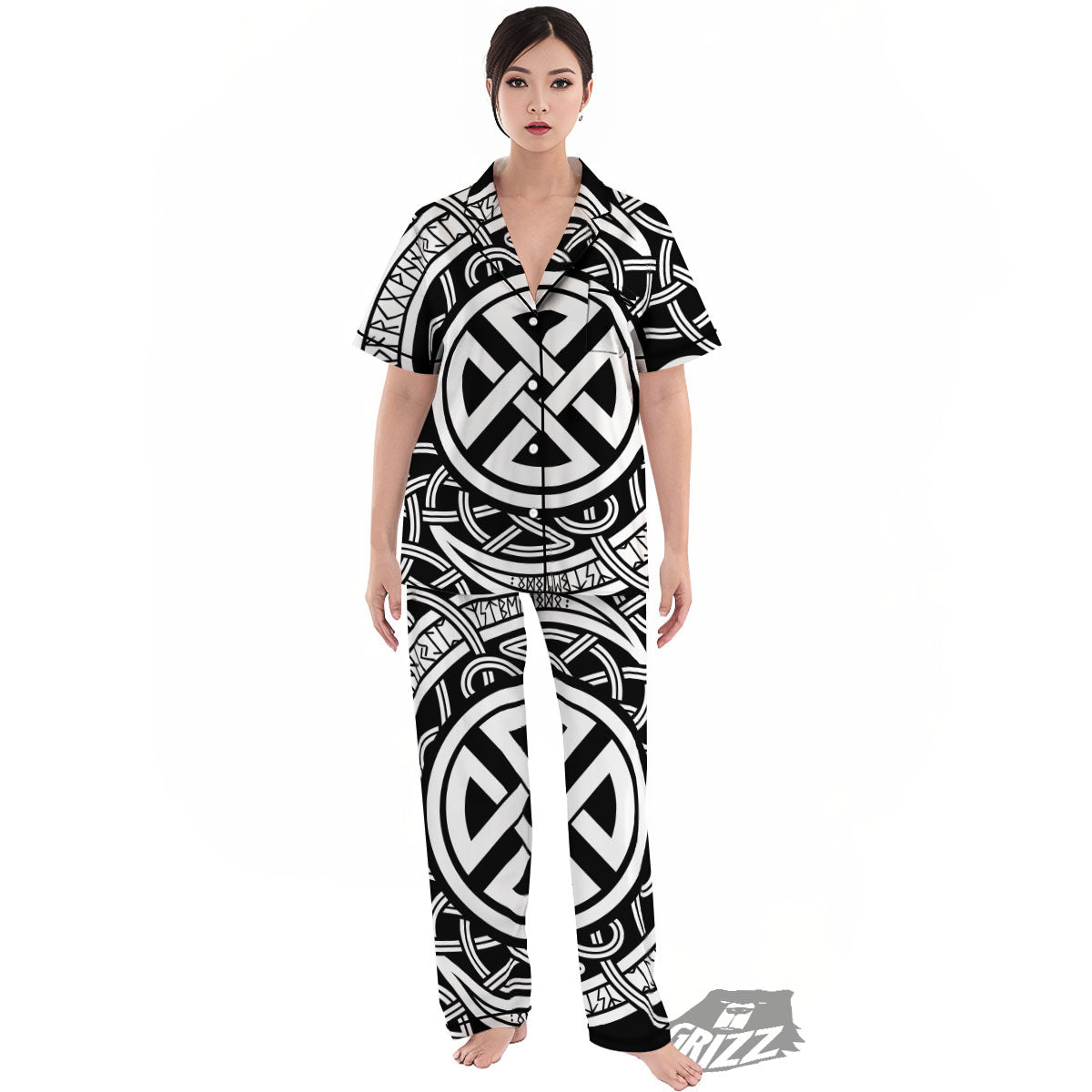 Symbol Viking Norse Runes Print Women's Pajamas Set-grizzshop