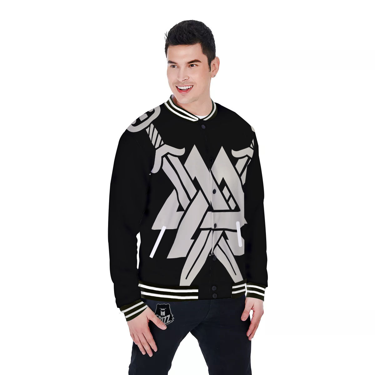 Symbol Viking Valhalla Print Baseball Jacket-grizzshop